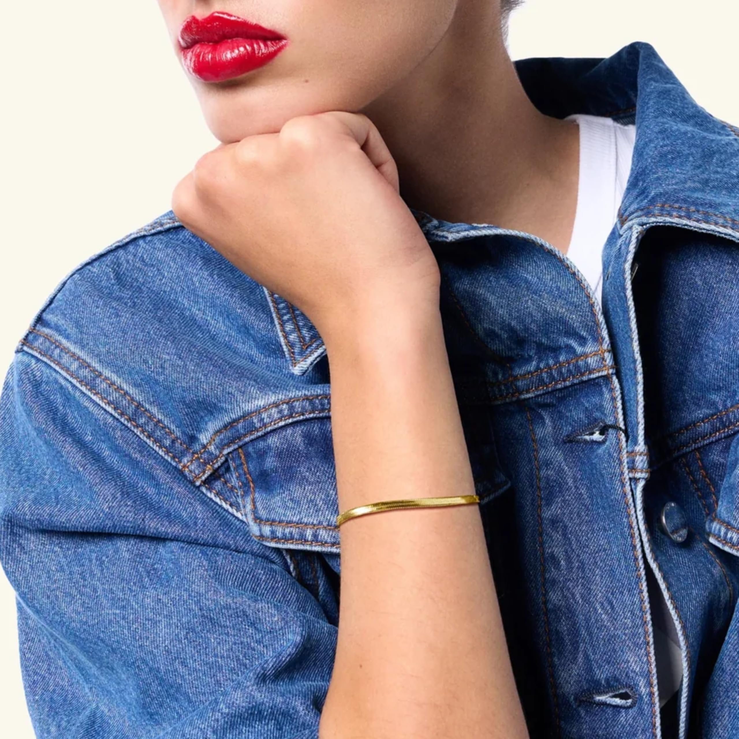 Hey Harper Gold Bracelet For Women Trendy - 14K Gold Dainty Snake Herringbone Bracelet - Waterproof Sweatproof Non Tarnish Jewelry Gift for Women and For Everyday - Image 3