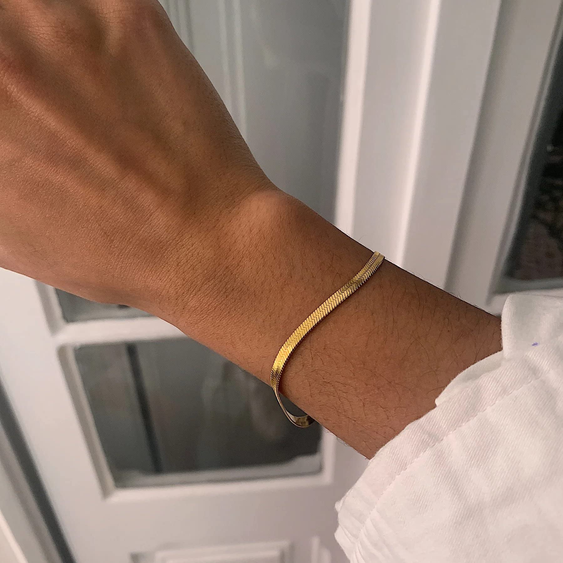 Hey Harper Gold Bracelet For Women Trendy - 14K Gold Dainty Snake Herringbone Bracelet - Waterproof Sweatproof Non Tarnish Jewelry Gift for Women and For Everyday - Image 4