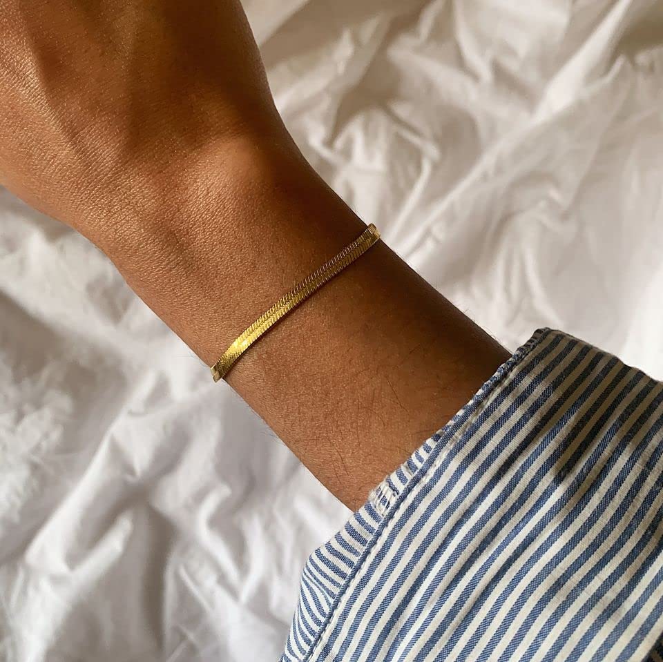Hey Harper Gold Bracelet For Women Trendy - 14K Gold Dainty Snake Herringbone Bracelet - Waterproof Sweatproof Non Tarnish Jewelry Gift for Women and For Everyday - Image 6