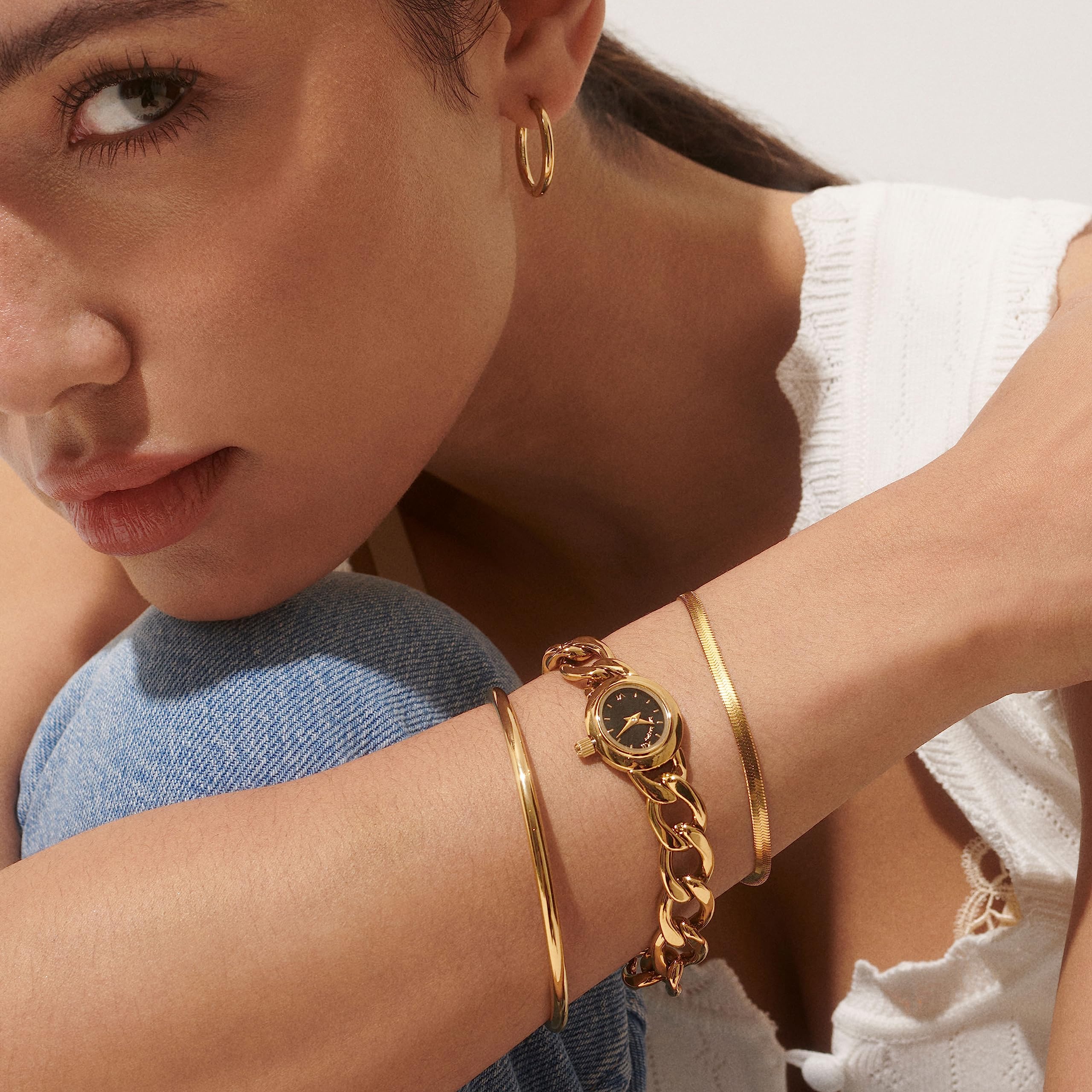 Hey Harper Gold Bracelet For Women Trendy - 14K Gold Dainty Snake Herringbone Bracelet - Waterproof Sweatproof Non Tarnish Jewelry Gift for Women and For Everyday - Image 8