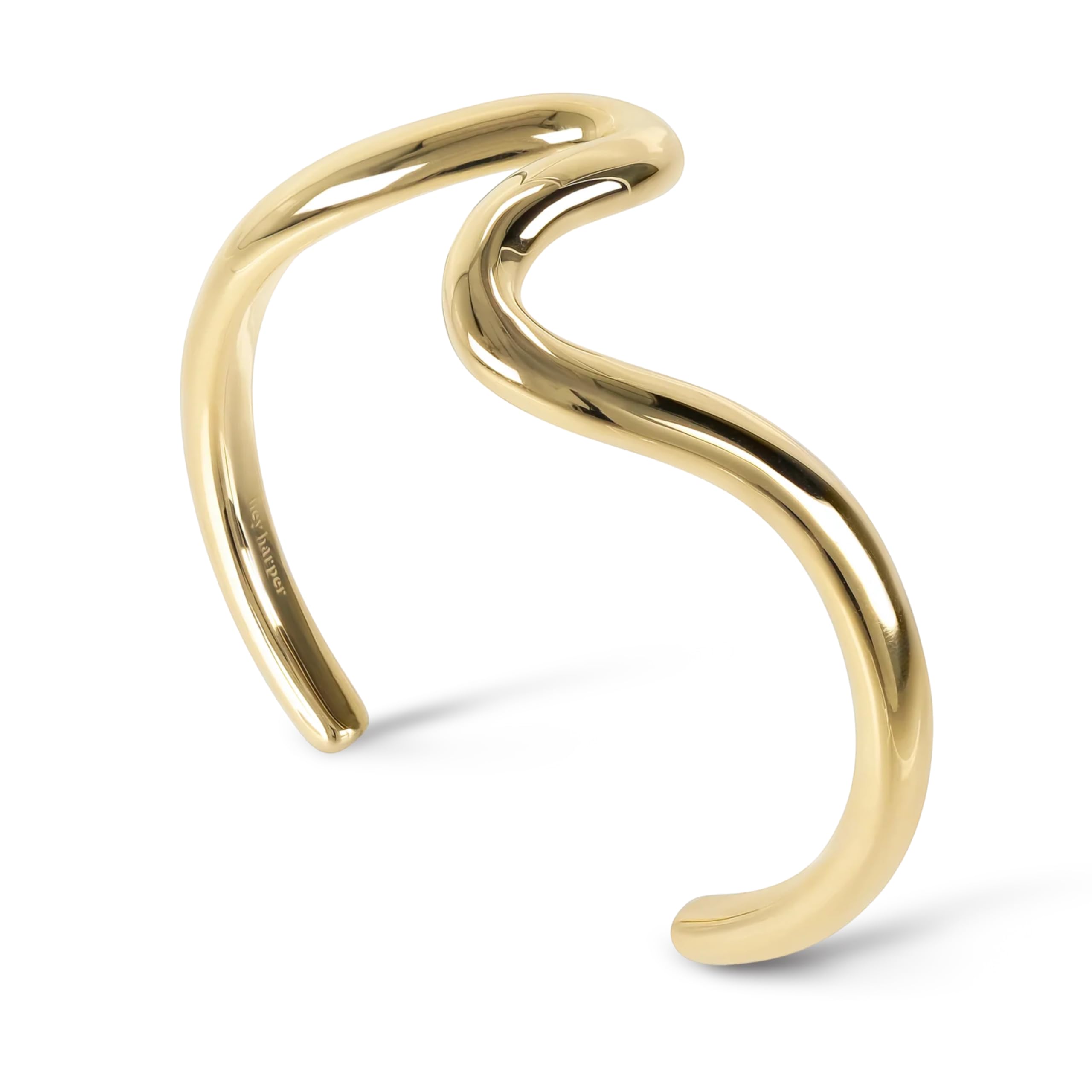 Hey Harper Gold Cuff Bracelet - Bangle Trendy Chunky Non Tarnish Gold Cute Stackable Waterproof Bracelet - Gift for Women - Simple Minimalist Unique Statement Jewelry - Image 3